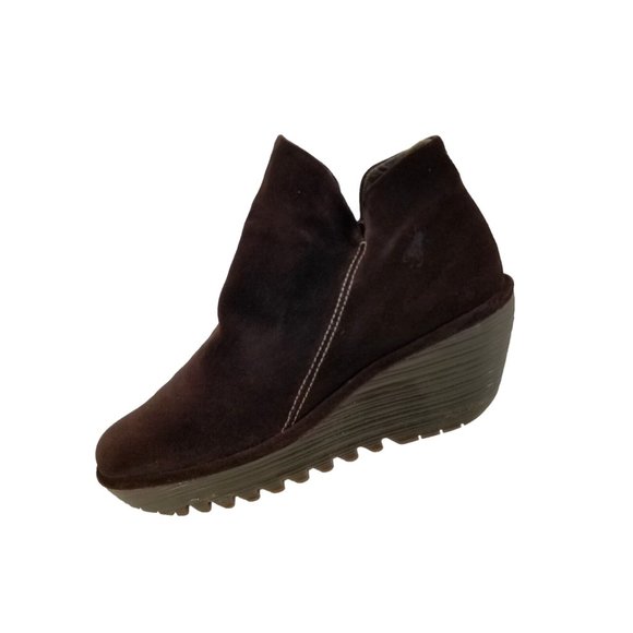 Fly London Boots Womens 38 Yip Ankle Booties Wedge Side Zipper F500505001 Brown - Picture 2 of 16